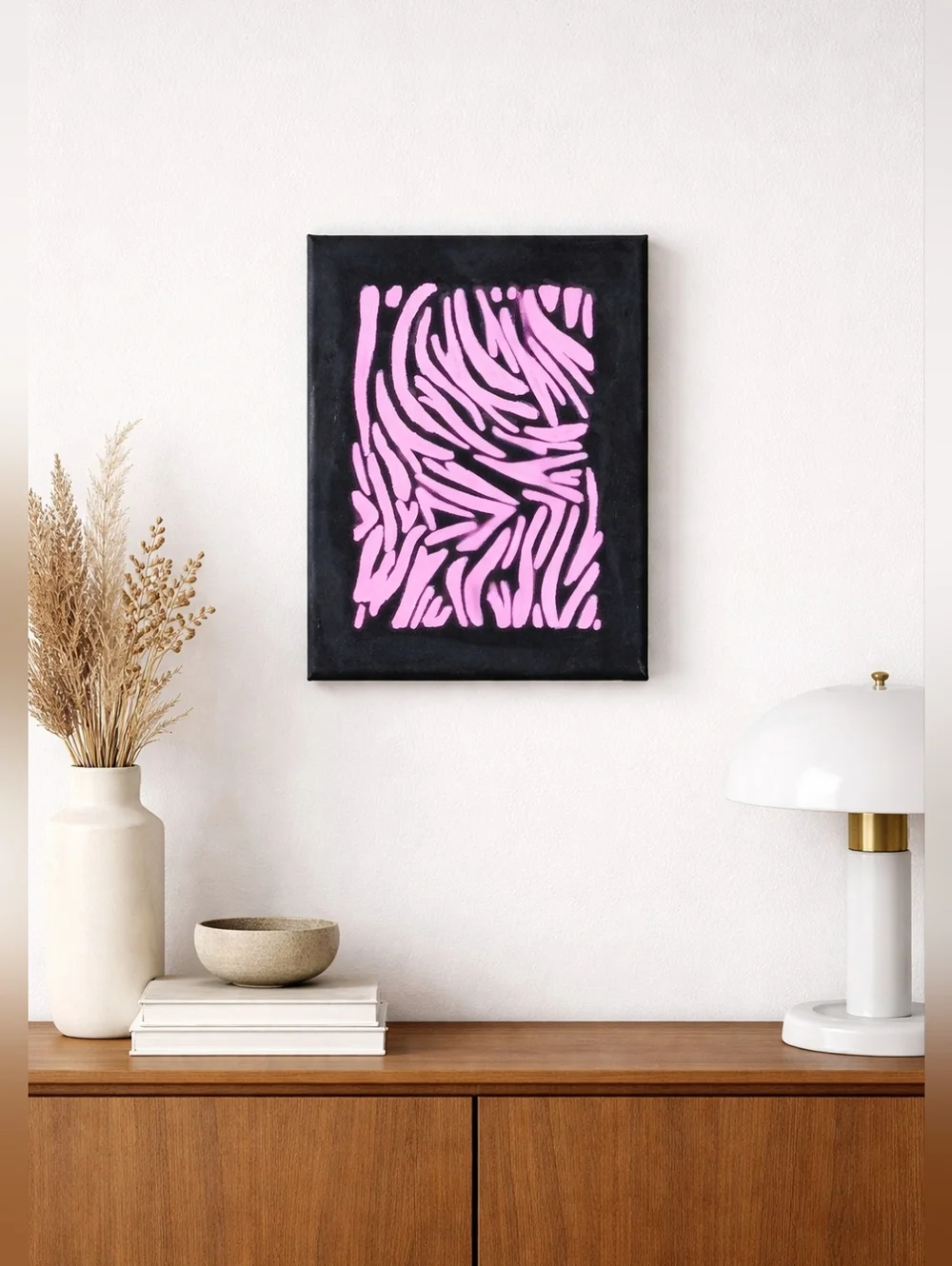 Pink Zebra Stripe Acrylic Painting 8x10 Original Canvas Wall Art Decor - Picture 1 of 2